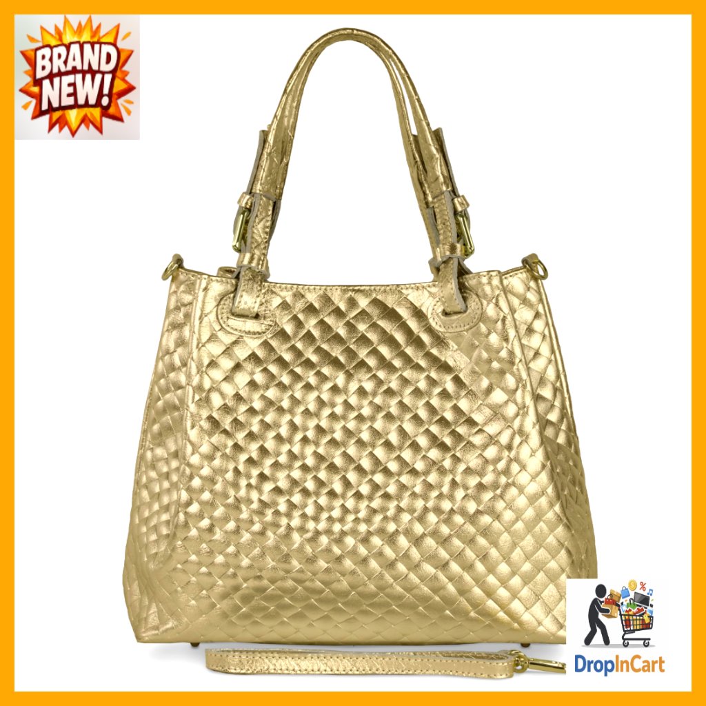 Italian Metallic Suede Satchel Handbag Woven Top Handle Crossbody Adjustable